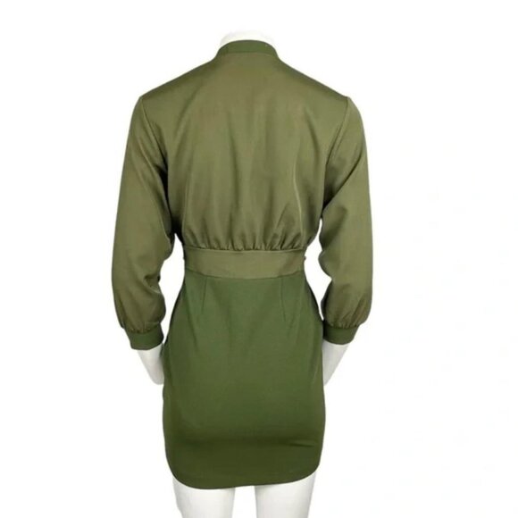 Zippered Shirt Dress Olive Green - Picture 3 of 3